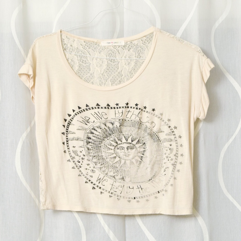 Celestial Moon & Sun Cream Lace Back Crop Top | Size M